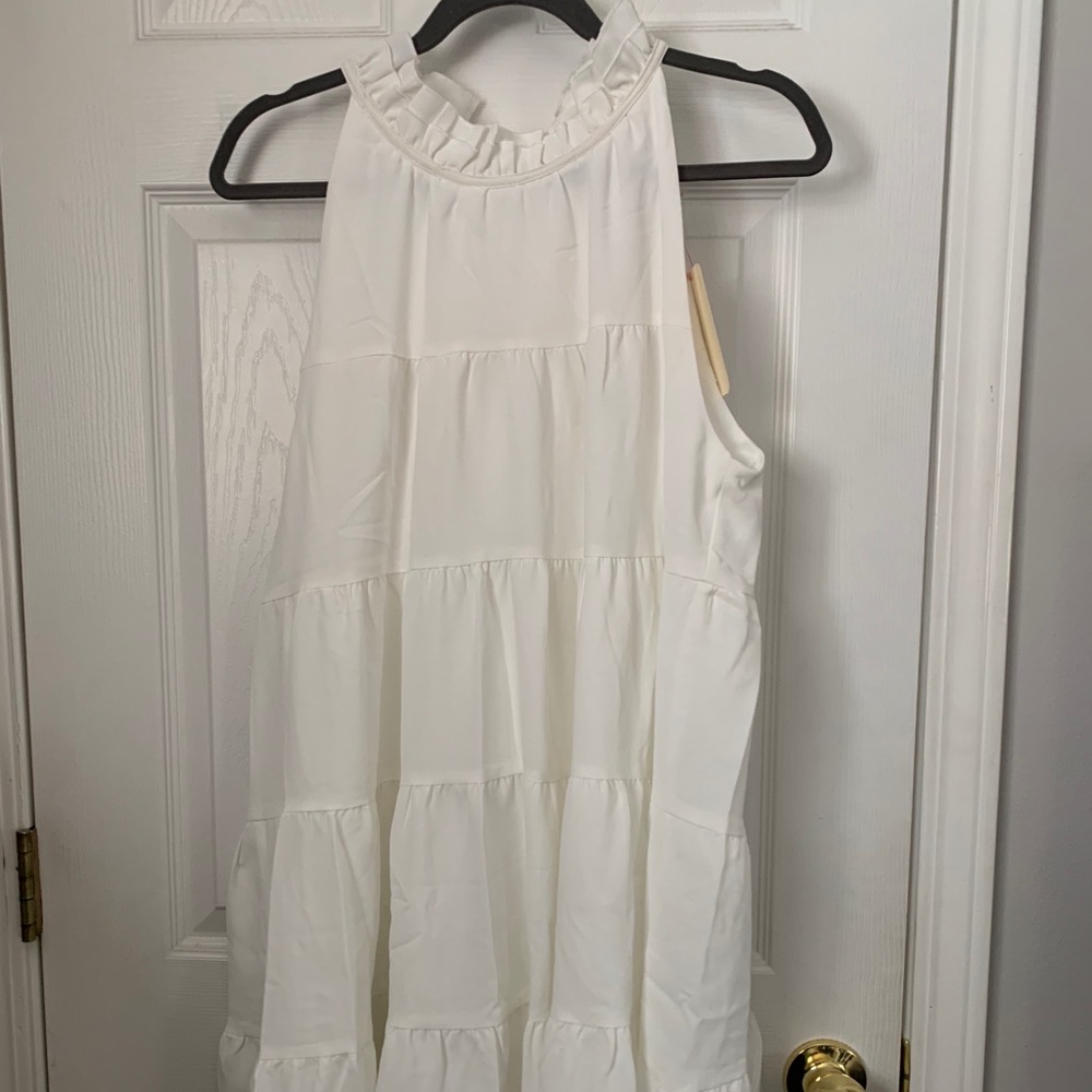 High neck white dress